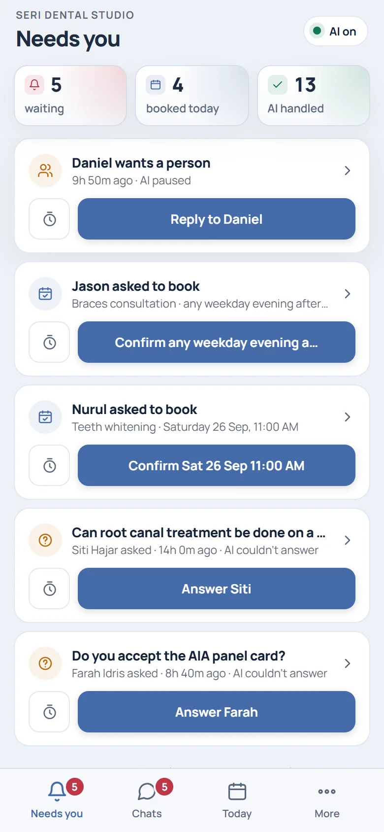 The Needs-you screen on a phone, with Daniel at the top